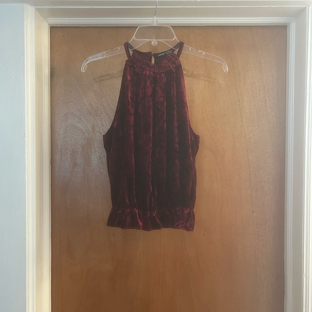 Shein Women’s Burgundy Velour Sleeveless Top